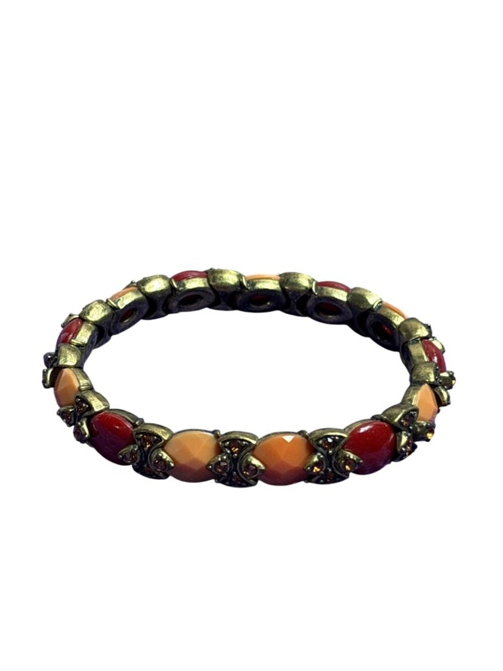 Liz Claiborne Rhinestone Stretchy Bracelet Red Orange Goldtone Rhinestones